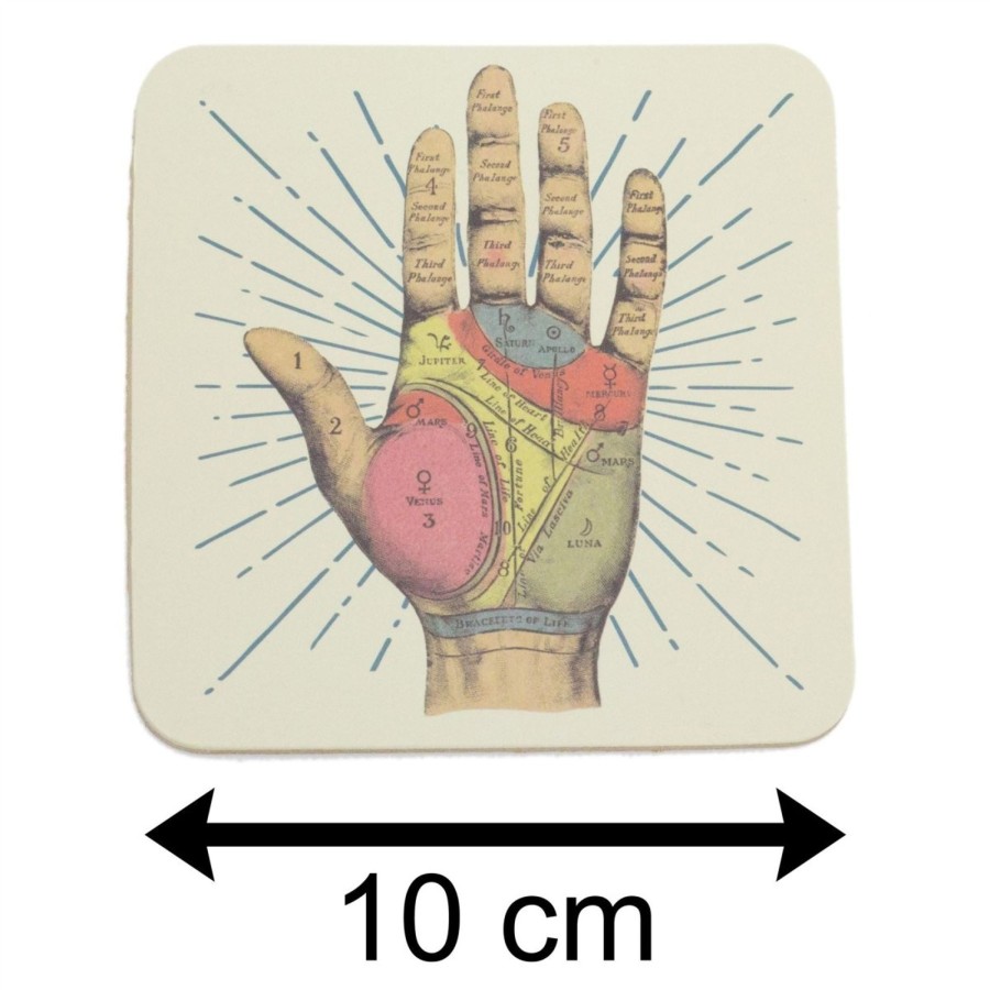 Kitchen & Dining Carousel Shop | Set Of 6 Phrenology Palmistry Coasters | Novelty Drinks Coasters Set | Mugs Glasses Cups Table Mats