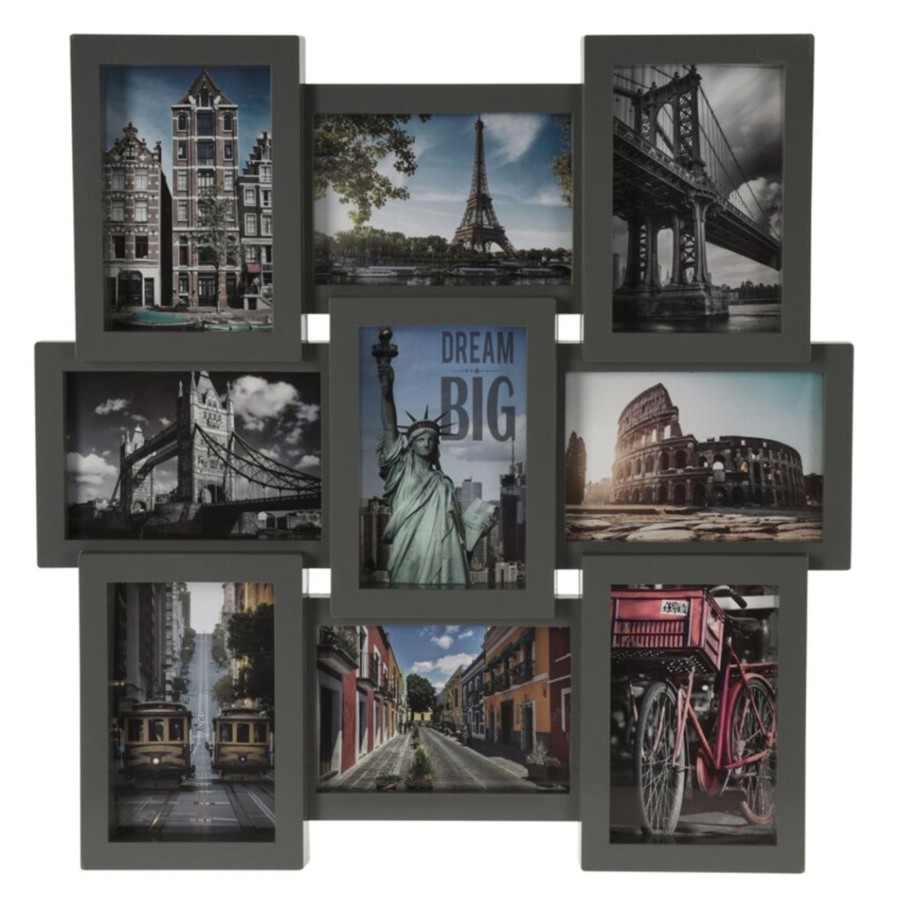 Home Accessories Carousel Shop Photo Frames | Contemporary Grey 9 Aperture Layered Multi 4 X 6 Photo Frame | Wall Mounted Multiple Picture Frame 6X4 | Photo Collage Display Large Family Frames - 45Cm