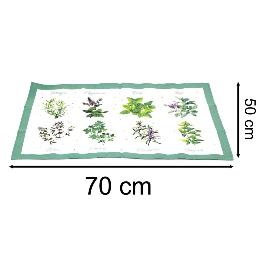 Kitchen & Dining Carousel Shop | The Herb Garden - Kitchen Tea Towel | 100% Cotton Decorative Tea Towel - 70X50Cm