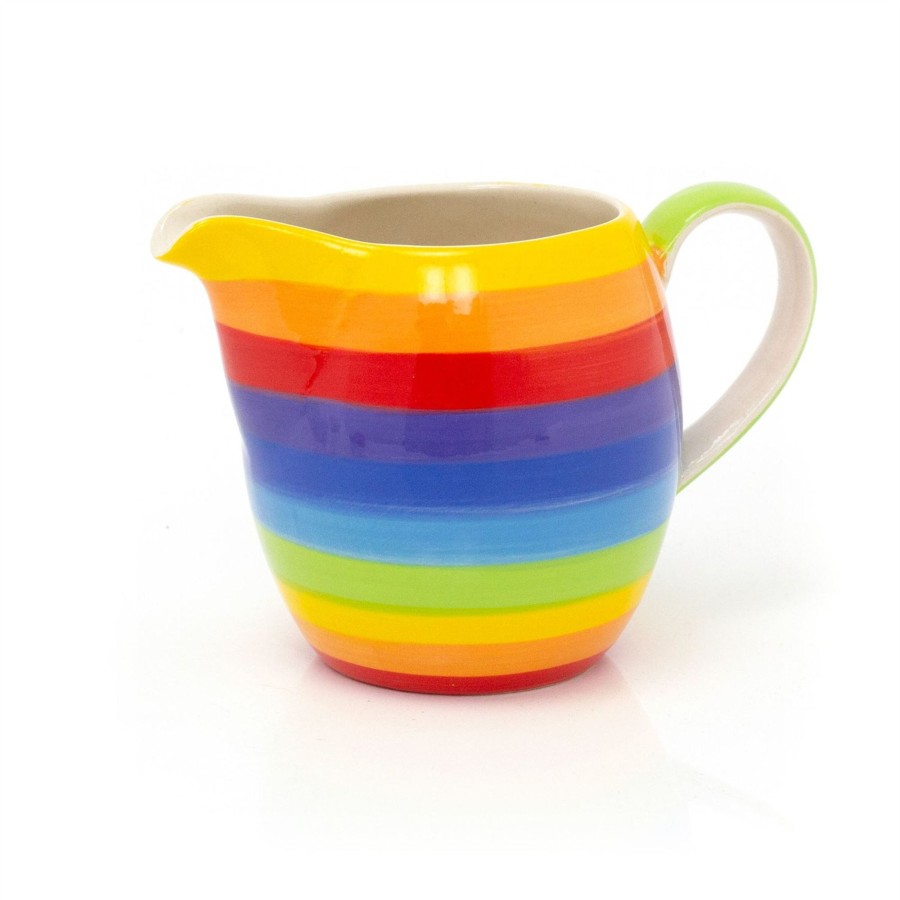 Kitchen & Dining Carousel Shop | 200Ml Hand Painted Rainbow Stripe Ceramic Milk Jug Creamer Jug | Mini Milk Jug Multicoloured Cream Jug | Small Sauce Jug Individual Serving Jug