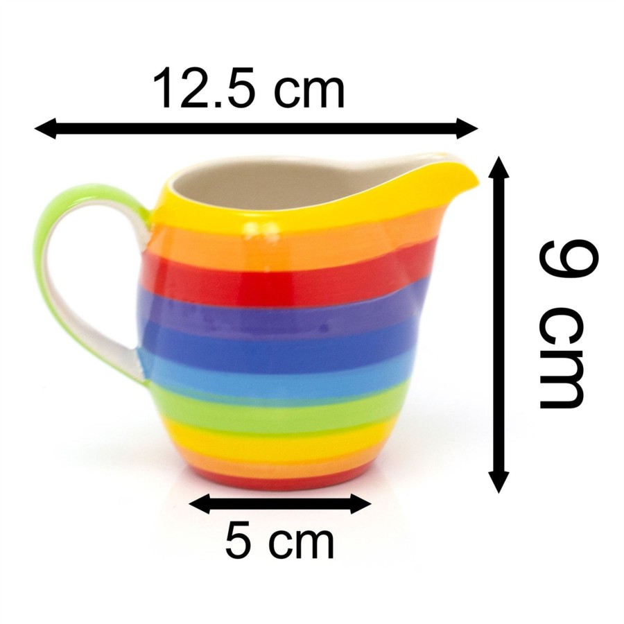 Kitchen & Dining Carousel Shop | 200Ml Hand Painted Rainbow Stripe Ceramic Milk Jug Creamer Jug | Mini Milk Jug Multicoloured Cream Jug | Small Sauce Jug Individual Serving Jug