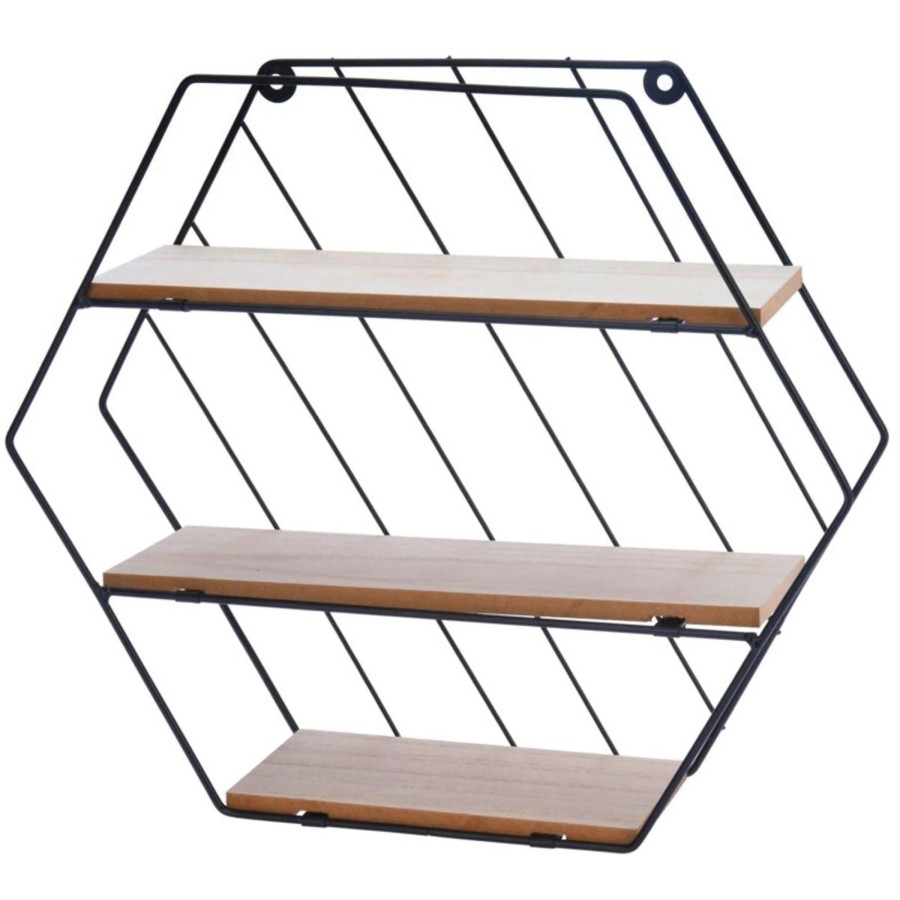 Home Accessories Carousel Shop Shelving & Hooks | Modern Black Metal Wire Hexagon Wall Shelf | Wall Mounted Multi Shelf Storage Organiser Unit | Wall Display Unit 3 Tier Shelving Unit Shelves For Wall