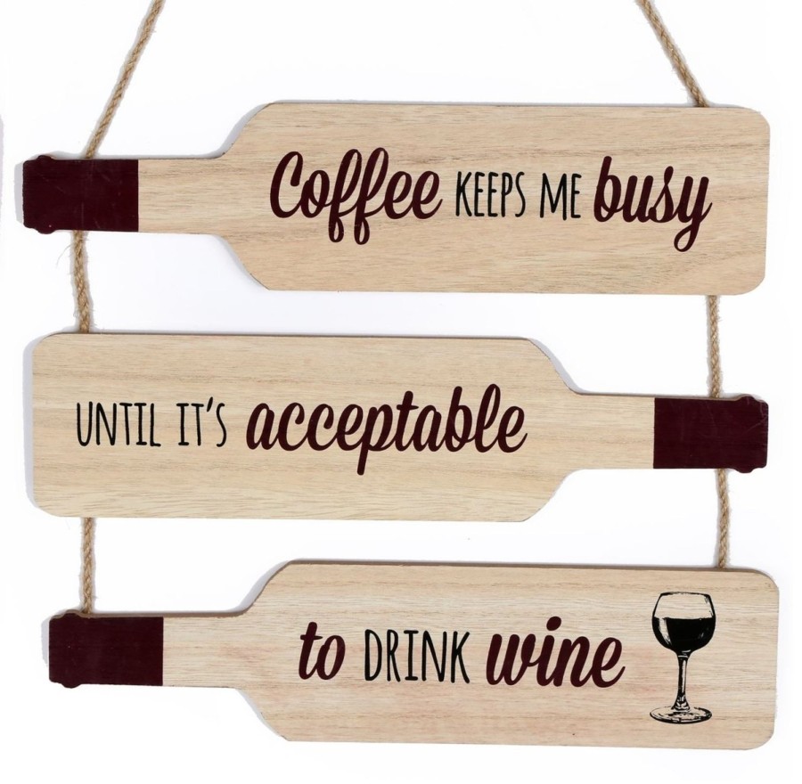 Home Accessories Carousel Shop Wall Decor & Mirrors | Wooden Bottle Shape Wine Quote Plaque Wall Hanging Sign 30Cm ~ Coffee Keeps Me Busy