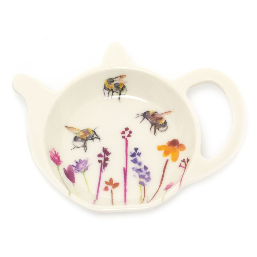 Kitchen & Dining Carousel Shop | Busy Bee Floral Tea Bag Tidy Dish | Tea Bag Spoon Rest Kitchen Tidy | Melamine Used Teabag Holder