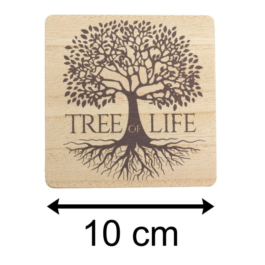 Kitchen & Dining Carousel Shop | Set Of 6 Tree Of Life Wooden Coasters | Family Coasters With Holder Cup Mug Table Mats | Wood Drinks Coaster Set