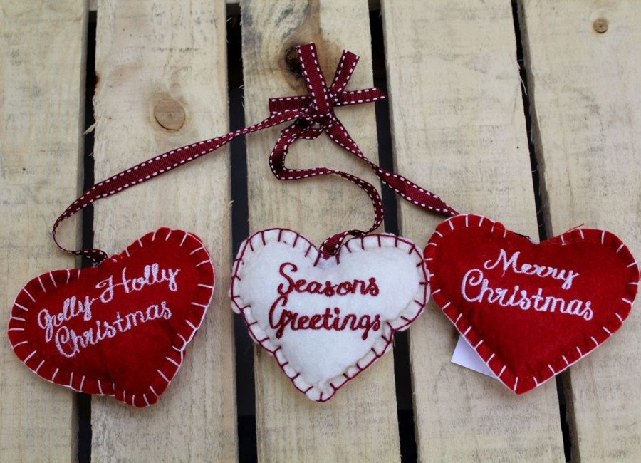 Celebrations Carousel Shop | Triple Felt Fabric Hanging Hearts Christmas Decoration