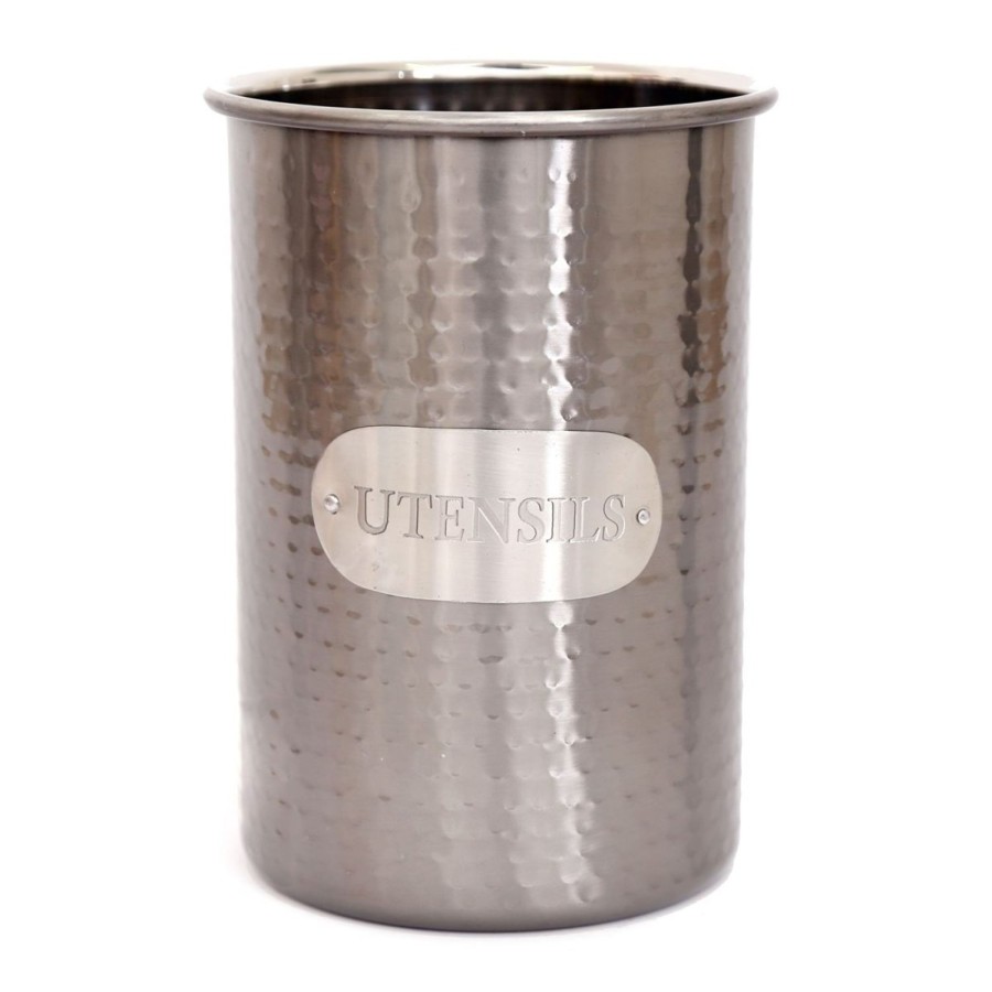 Kitchen & Dining Carousel Shop | Hammered Silver Metal Kitchen Utensil Storage Holder ~ Stunning Utensil Organiser Pot