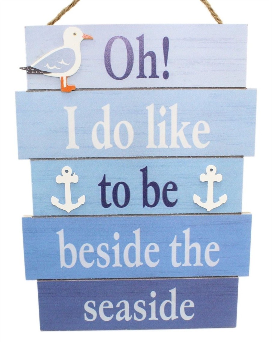 Home Accessories Carousel Shop Wall Decor & Mirrors | Decorative Wooden Nautical Plaque Hanging Sign ~ Beside The Seaside