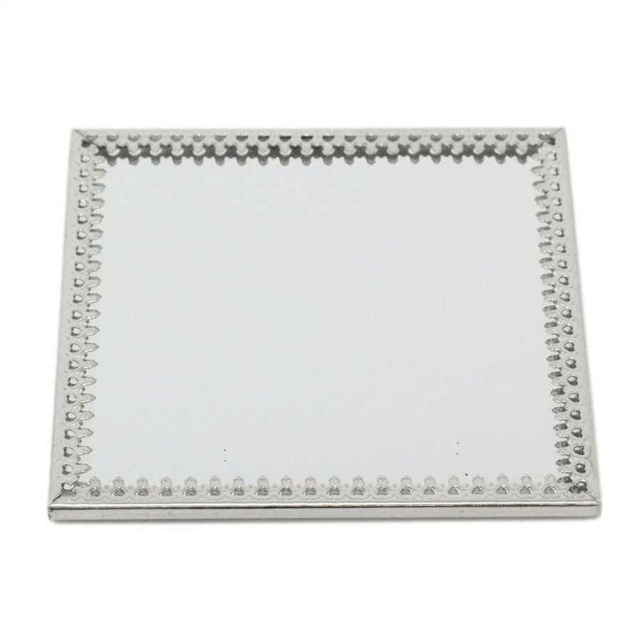 Celebrations Carousel Shop | 10Cm Decorative Mirror Glass Display Plate | Mirrored Candle Tray | Silver Glass Coaster - Square