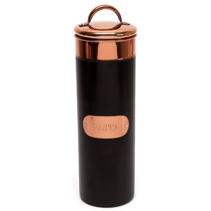 Kitchen & Dining Carousel Shop | Black And Copper Kitchen Pasta Storage Canister Tin ~ Gorgeous Metal Spaghetti Jar