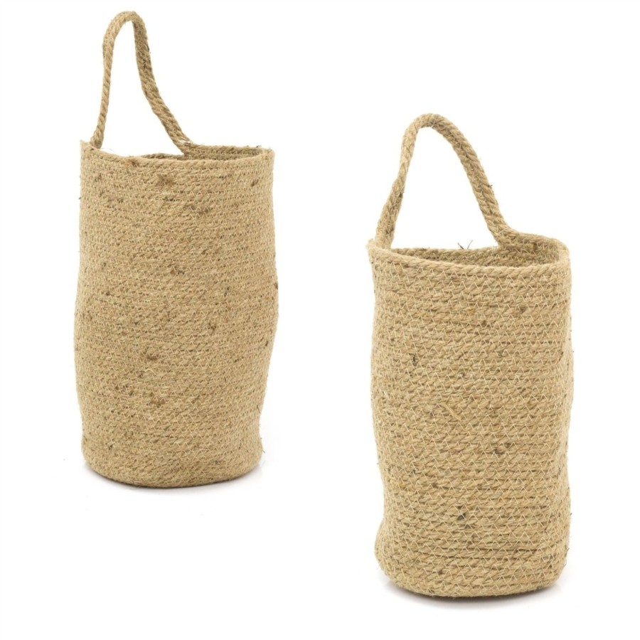 Home Accessories Carousel Shop Boxes & Baskets | Set Of 2 Jute Hanging Storage Baskets | 2 Piece Jute Rope Woven Storage Bins | Wall Basket With Handles Decorative Baskets