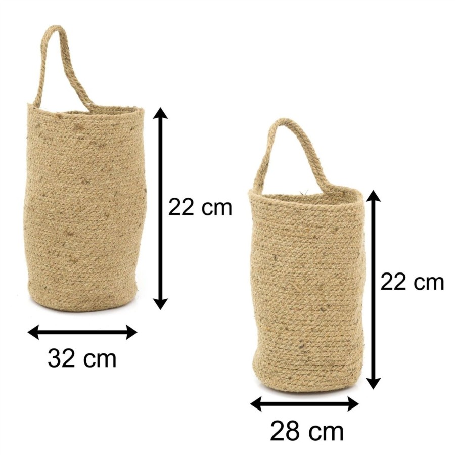 Home Accessories Carousel Shop Boxes & Baskets | Set Of 2 Jute Hanging Storage Baskets | 2 Piece Jute Rope Woven Storage Bins | Wall Basket With Handles Decorative Baskets