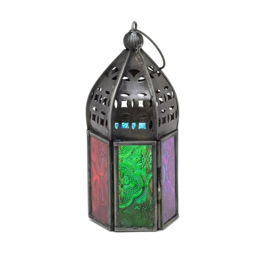 Home Accessories Carousel Shop Candlesticks, Holders & Lanterns | Pretty Moroccan Style Candle Lantern | Hanging Indoor Outdoor Tea Light Lantern Candle Holder | Multi-Coloured Mini Lantern Tea Light Holder