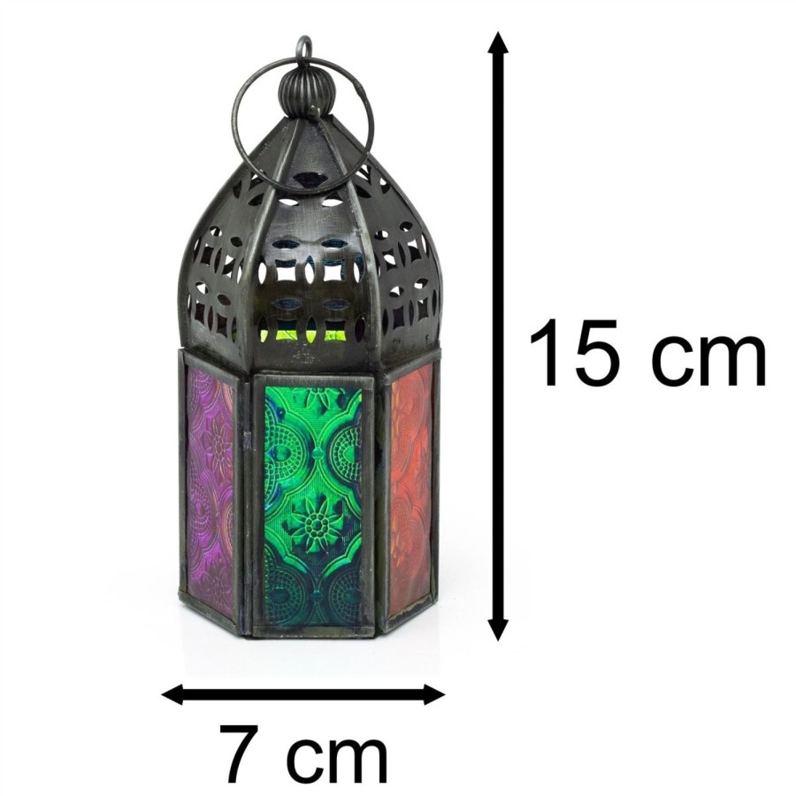 Home Accessories Carousel Shop Candlesticks, Holders & Lanterns | Pretty Moroccan Style Candle Lantern | Hanging Indoor Outdoor Tea Light Lantern Candle Holder | Multi-Coloured Mini Lantern Tea Light Holder