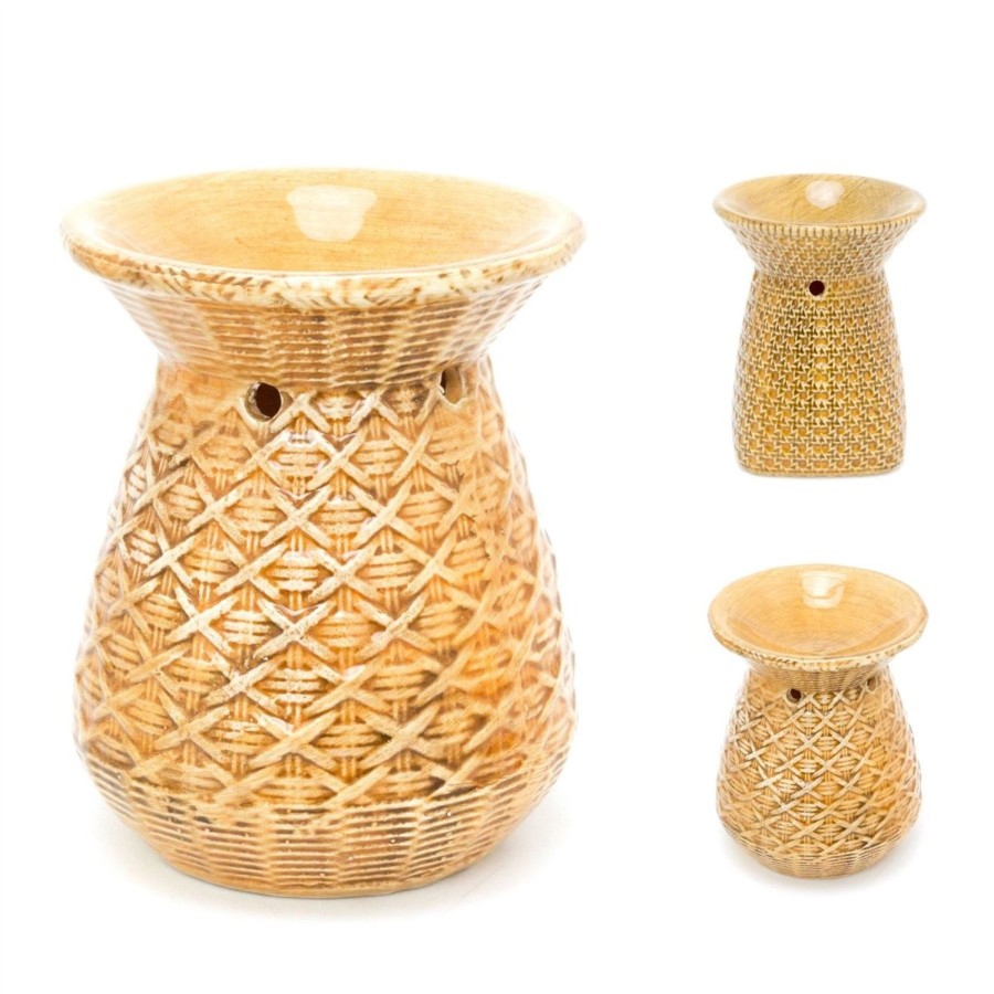 Home Accessories Carousel Shop Oil Burners & Diffusers | 14Cm Rattan Design Essential Oil Fragrance Burner | Ceramic Oil Burner Tealight Candle Holder | Aromatherapy Lamp - Design Varies One Supplied