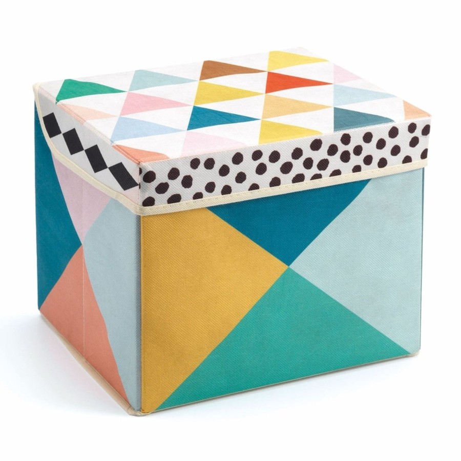 Baby & Child Carousel Shop Room Decor & Storage | Djeco Dd04481 Toy Box Seat Geometric Design Folding Ottoman Seat Toy Storage Box