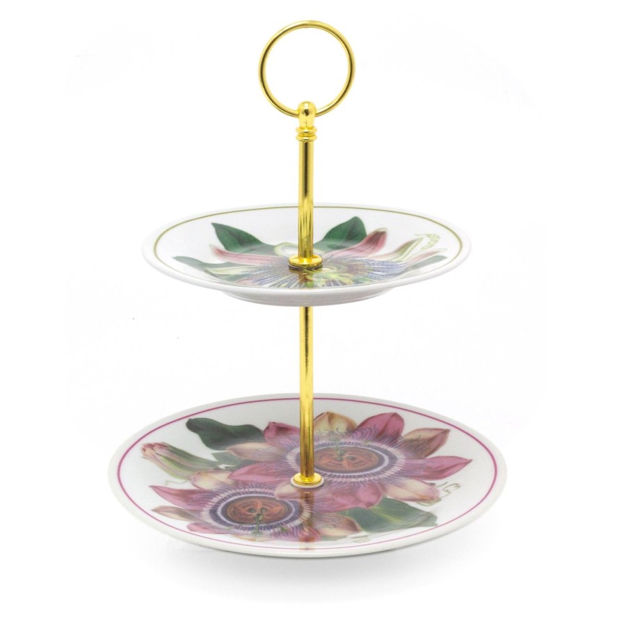 Kitchen & Dining Carousel Shop | Botanical 2 Tier Ceramic Mini Cake Stand | China Dessert Cup Cake Tower Food Display Stand | 2 Layer Afternoon Tea Stand