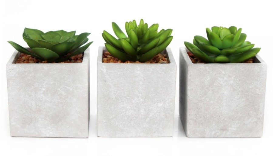 Home Accessories Carousel Shop Vases, Planters & Faux Flowers | Artificial Fake Succulent Cactus Plant With Faux Cement Planter Pot