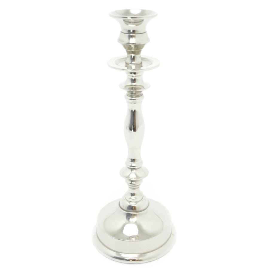 Celebrations Carousel Shop | Traditional Silver Metal Dinner Table Pillar Candlestick Candle Holder Decoration 26.5Cm