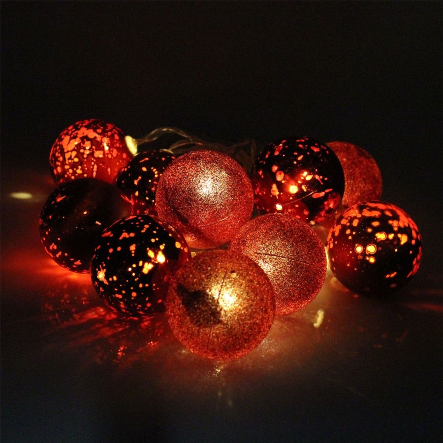 Celebrations Carousel Shop | 10 Piece Led Red Bauble Ball Garland Light String Chain Christmas Decoration