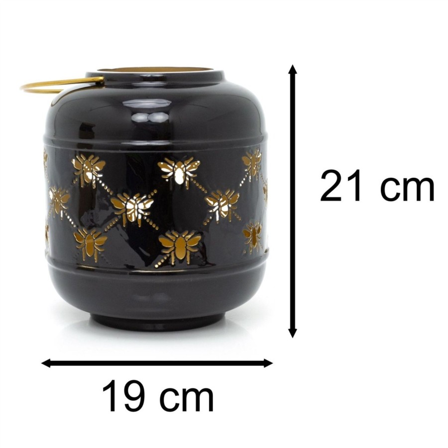 Home Accessories Carousel Shop Candlesticks, Holders & Lanterns | 21Cm Honey Bee Black Metal Hurricane Candle Lantern | Decorative Hanging Lantern For Home Garden Patio | Indoor Outdoor Bee Lantern Garden Gifts