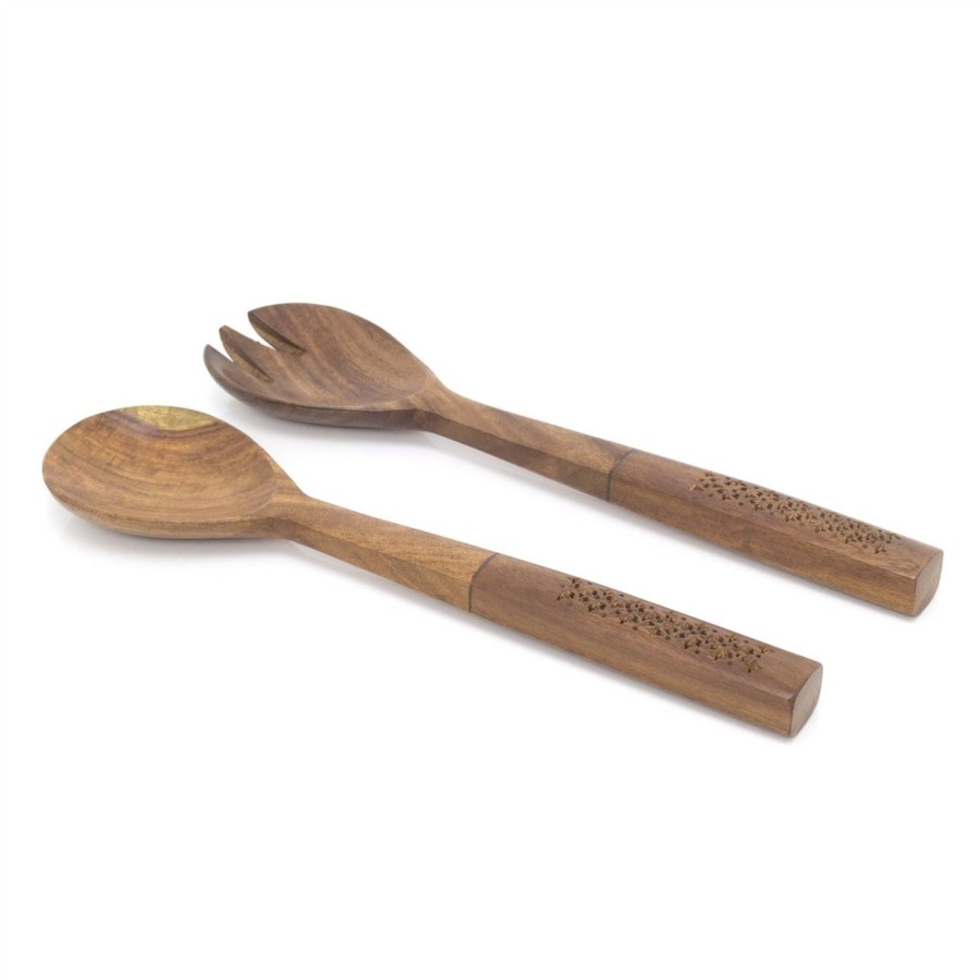 Kitchen & Dining Carousel Shop | Set Of 2 Wooden Salad Servers Salad Tongs Salad Hands | 2 Piece Salad Fork Salad Spoon | Pasta Salad Serving Utensils