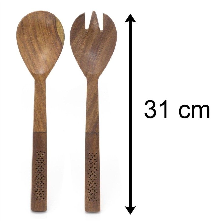 Kitchen & Dining Carousel Shop | Set Of 2 Wooden Salad Servers Salad Tongs Salad Hands | 2 Piece Salad Fork Salad Spoon | Pasta Salad Serving Utensils