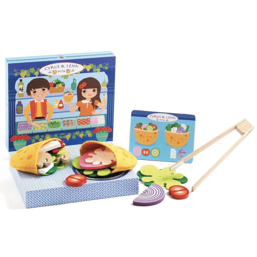 Baby & Child Carousel Shop Djeco | Djeco Dj05500 Cyrus & Lena'S Make Pittas With A Menu Cooking Pretend Play Set