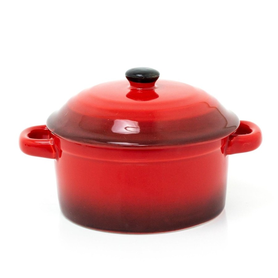 Kitchen & Dining Carousel Shop | Ovenproof Ceramic Porcelain Pan Mini Casserole Oven Dish Cocotte With Lid 10Cm - Red