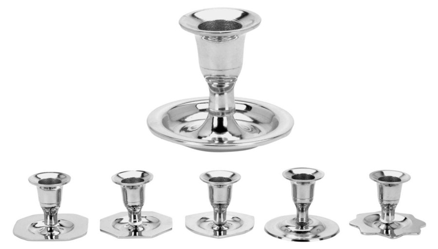 Home Accessories Carousel Shop Candlesticks, Holders & Lanterns | Short Silver Metal Dinner Table Pillar Candlestick Candle Holder Decoration - Design Varies