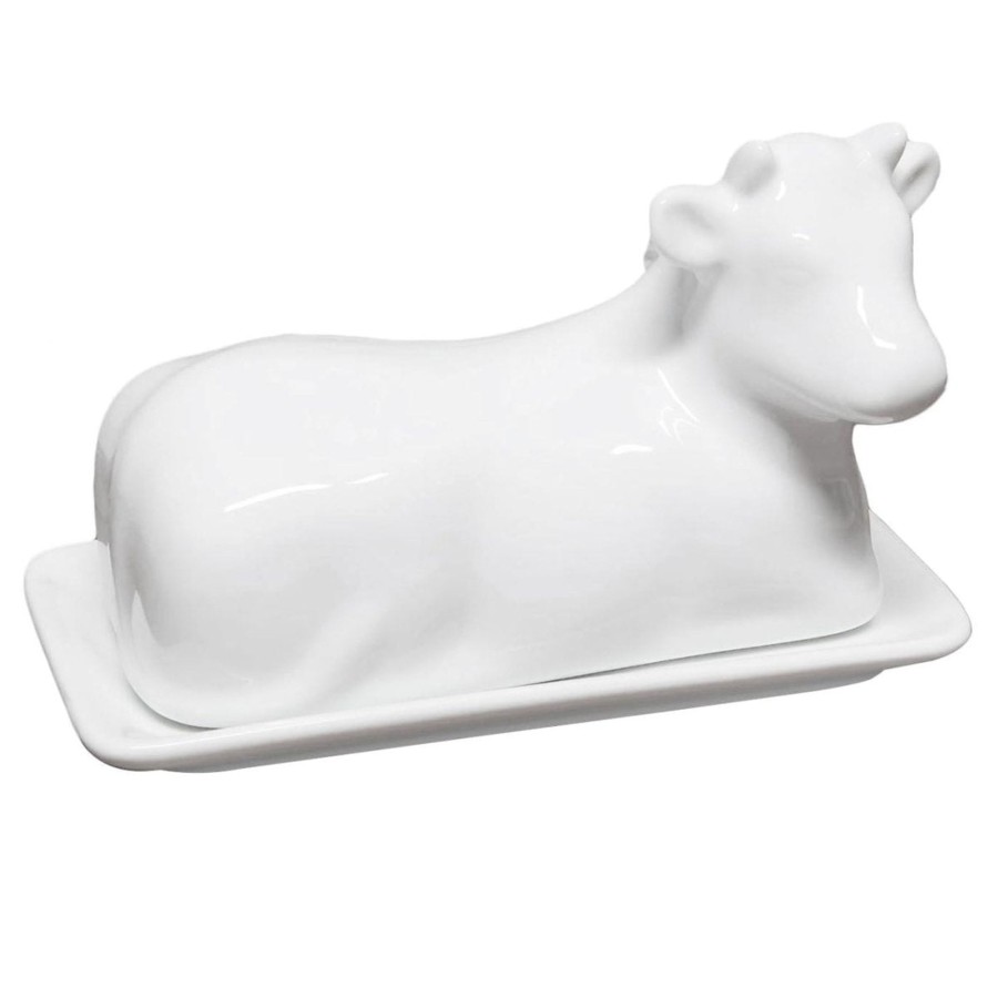 Kitchen & Dining Carousel Shop | White Porcelain Cow Butter Dish With Lid | Large Lidded Butter Dish Butter Holder Kitchen Storage | Butter Serving Plate And Cover