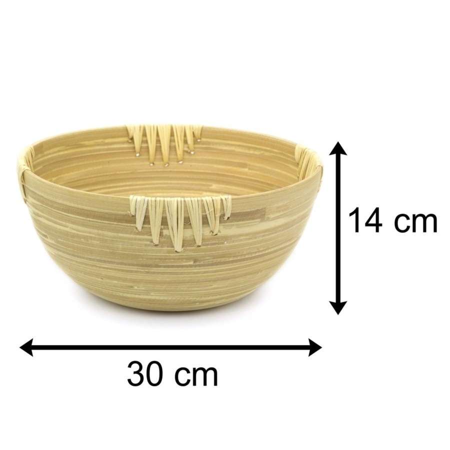 Home Accessories Carousel Shop Decorative Accessories | 30Cm Large Round Bamboo Presentation Bowl | Decorative Wooden Display Dish | Eco Friendly Bamboo Table Centerpieces