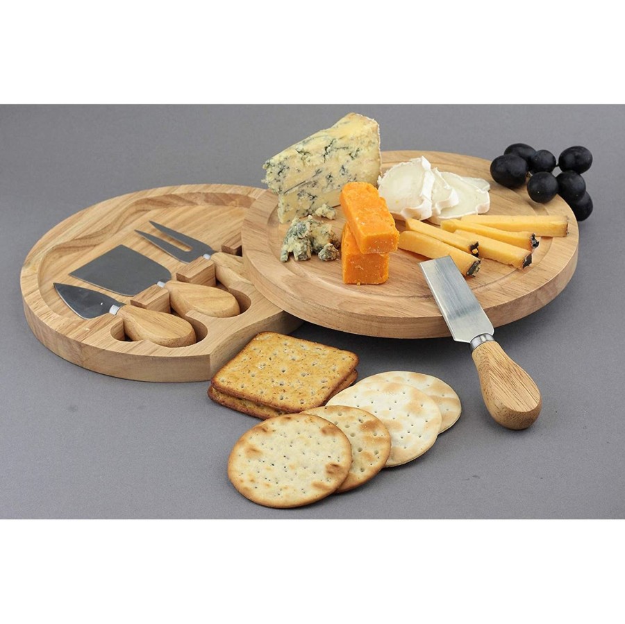 Kitchen & Dining Carousel Shop | 21Cm Round Wooden Cheese Board | Cheese Serving Platter Set | Charcuterie Platter And Serving Meat Board