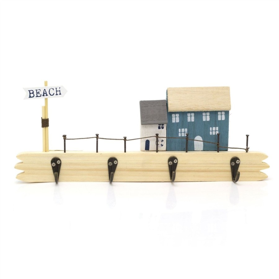 Home Accessories Carousel Shop Shelving & Hooks | 34Cm Nautical Wall Mounted 4 Hanger Hooks | Beach Wooden Hanger Rack | Decorative Coastal Scene Peg Hooks - Design Varies One Supplied