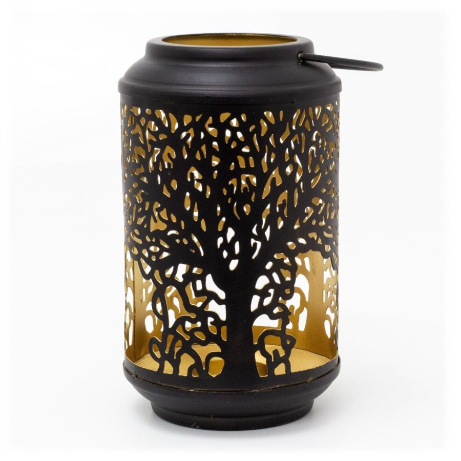 Home Accessories Carousel Shop Candlesticks, Holders & Lanterns | 18Cm Black Metal Tree Of Life Cut Out Hanging Lantern | Decorative Tea Light Candle Holders For Home Garden Patio | Hurricane Candle Lantern