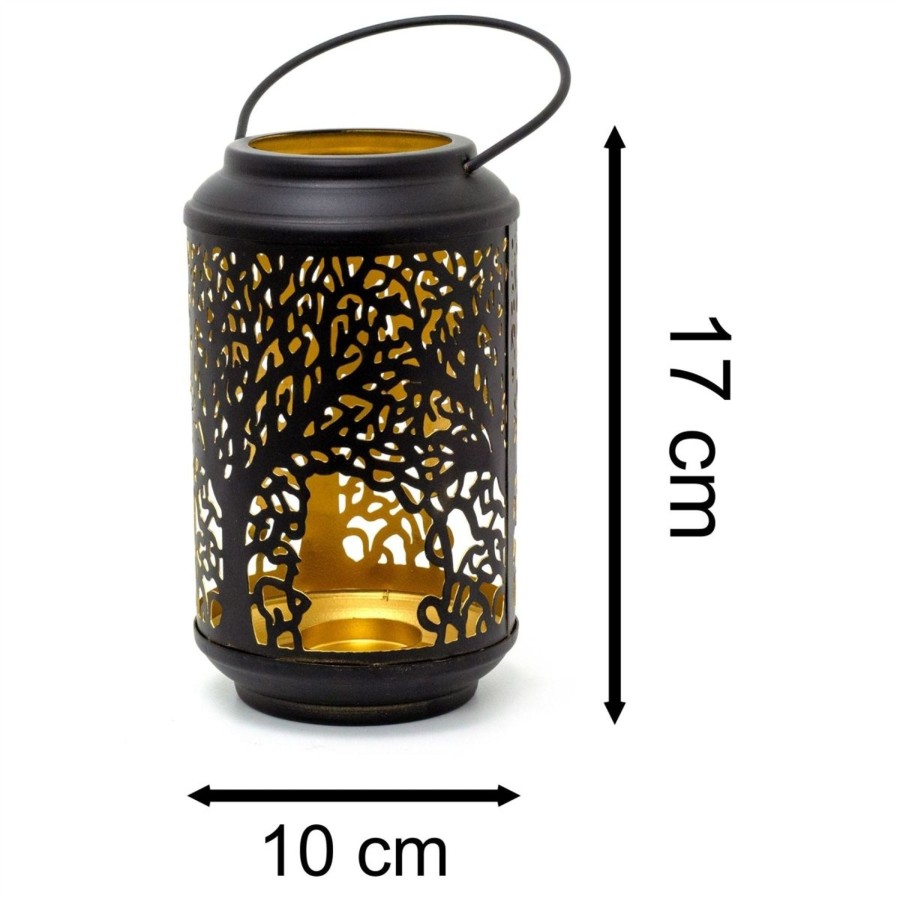 Home Accessories Carousel Shop Candlesticks, Holders & Lanterns | 18Cm Black Metal Tree Of Life Cut Out Hanging Lantern | Decorative Tea Light Candle Holders For Home Garden Patio | Hurricane Candle Lantern