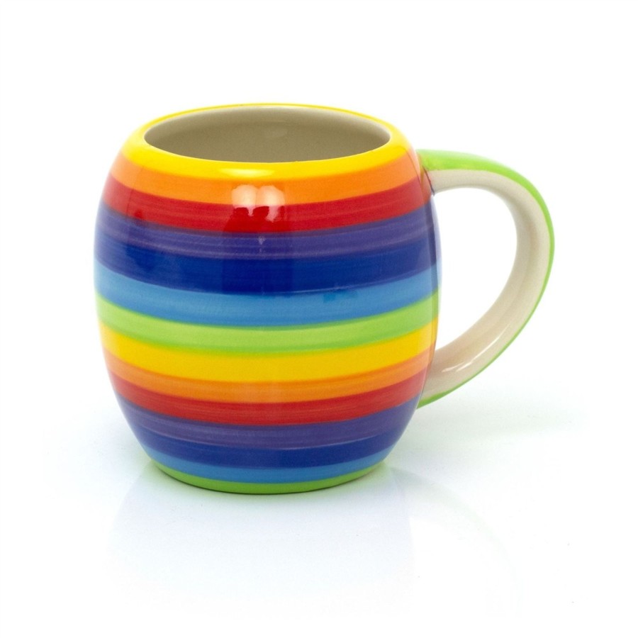 Kitchen & Dining Carousel Shop | Carousel Home Hand Painted Rainbow Stripe Coffee Mug | Large Round Multi Coloured Tea Cup | Stripped Hot Drinks Mug Coffee Cup