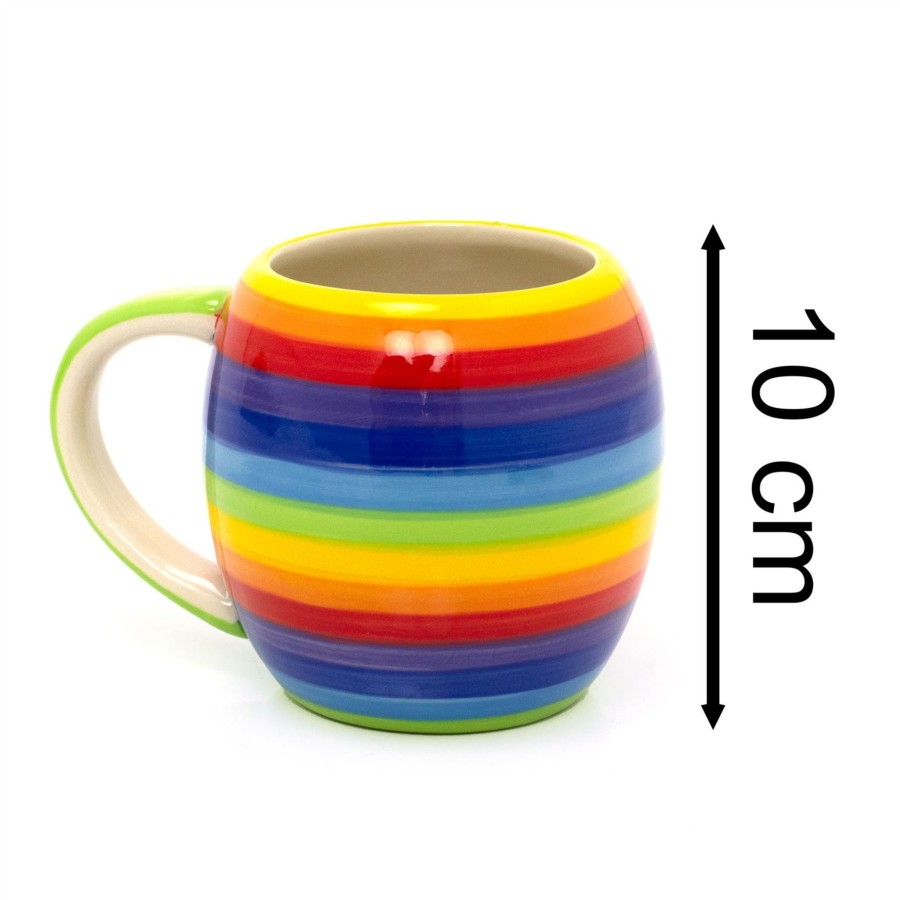 Kitchen & Dining Carousel Shop | Carousel Home Hand Painted Rainbow Stripe Coffee Mug | Large Round Multi Coloured Tea Cup | Stripped Hot Drinks Mug Coffee Cup