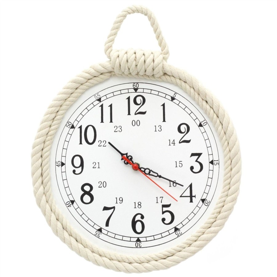 Home Accessories Carousel Shop Clocks | 28Cm Nautical Rope Wall Clock | Round Wooden Wall Hanging Clock | Beach Decor Nautical Accessories