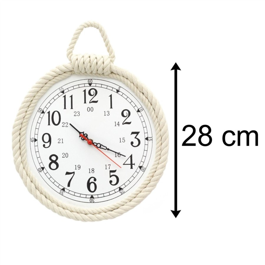 Home Accessories Carousel Shop Clocks | 28Cm Nautical Rope Wall Clock | Round Wooden Wall Hanging Clock | Beach Decor Nautical Accessories