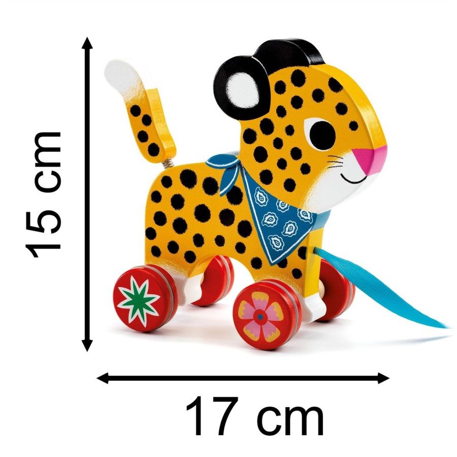 Baby & Child Carousel Shop Djeco | Djeco Dj06220 Greta Leopard Wooden Pull Along Toy | Push And Pull Along Toy