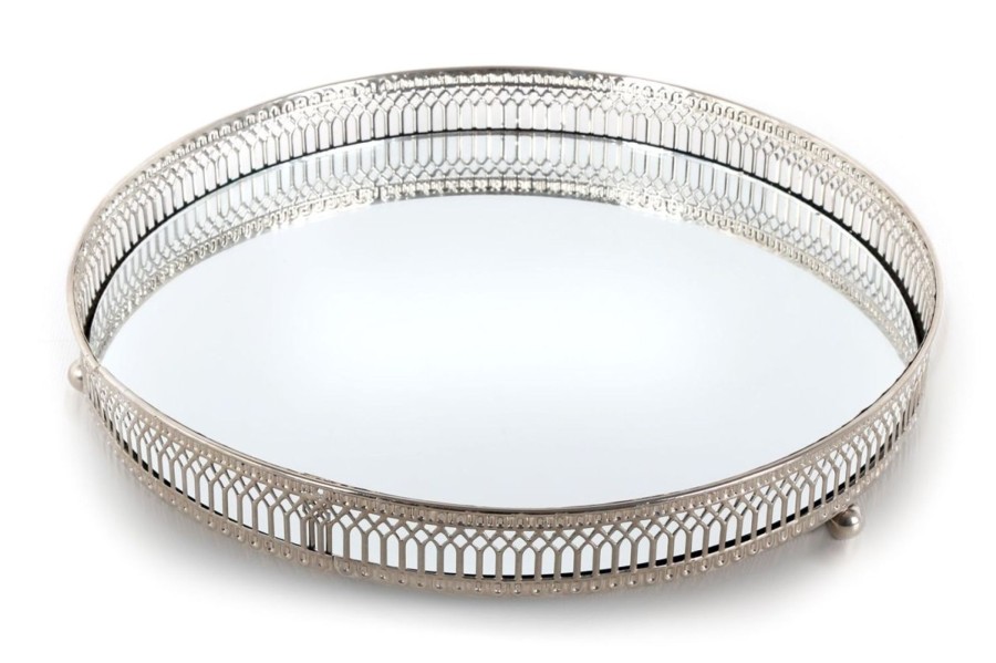 Home Accessories Carousel Shop Candle Plates | Silver Effect Mirror Tealight Candle Tray Plate 28Cm