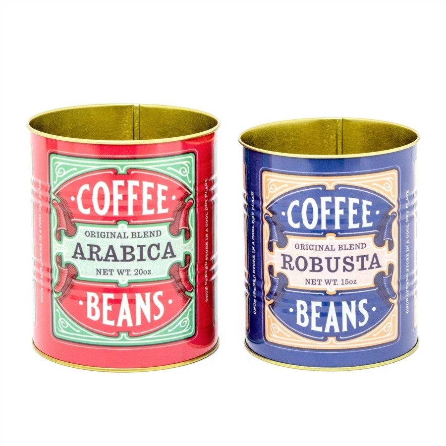 Kitchen & Dining Carousel Shop | Set Of 2 Replica Vintage Coffee Beans Cans | Retro Metal Display Tins - Coffee