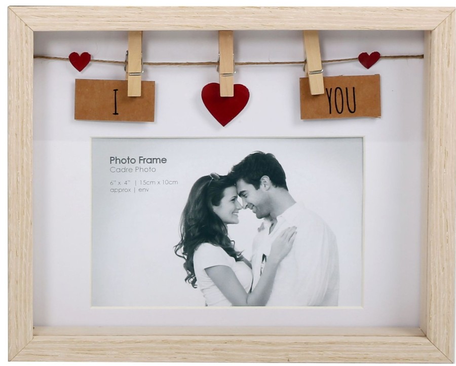 Home Accessories Carousel Shop Photo Frames | Clothes Line Wooden Box Frame With Pegs For 6 X 4 Photo - I Love You