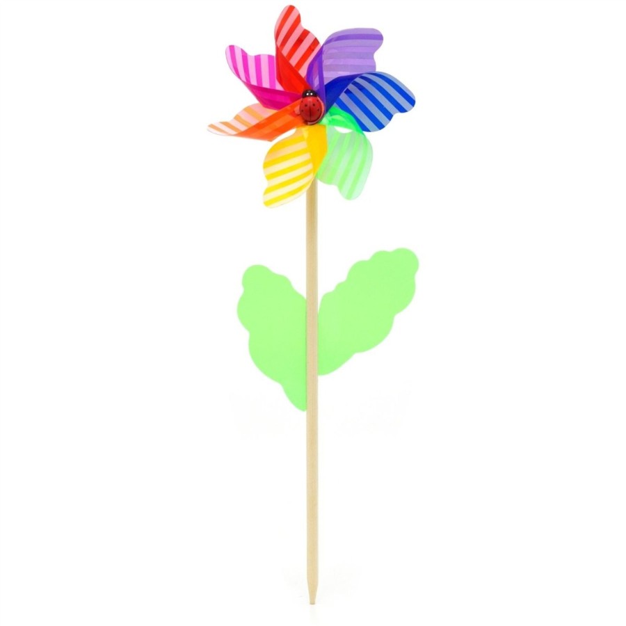 Baby & Child Carousel Shop Outdoor Toys | 45Cm Stripped Garden Windmill Outdoor Pinwheel | Wooden Rainbow Wind Spinner | Flower Bed Ornament Garden Decorations