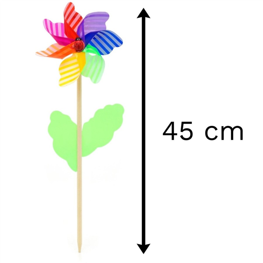 Baby & Child Carousel Shop Outdoor Toys | 45Cm Stripped Garden Windmill Outdoor Pinwheel | Wooden Rainbow Wind Spinner | Flower Bed Ornament Garden Decorations