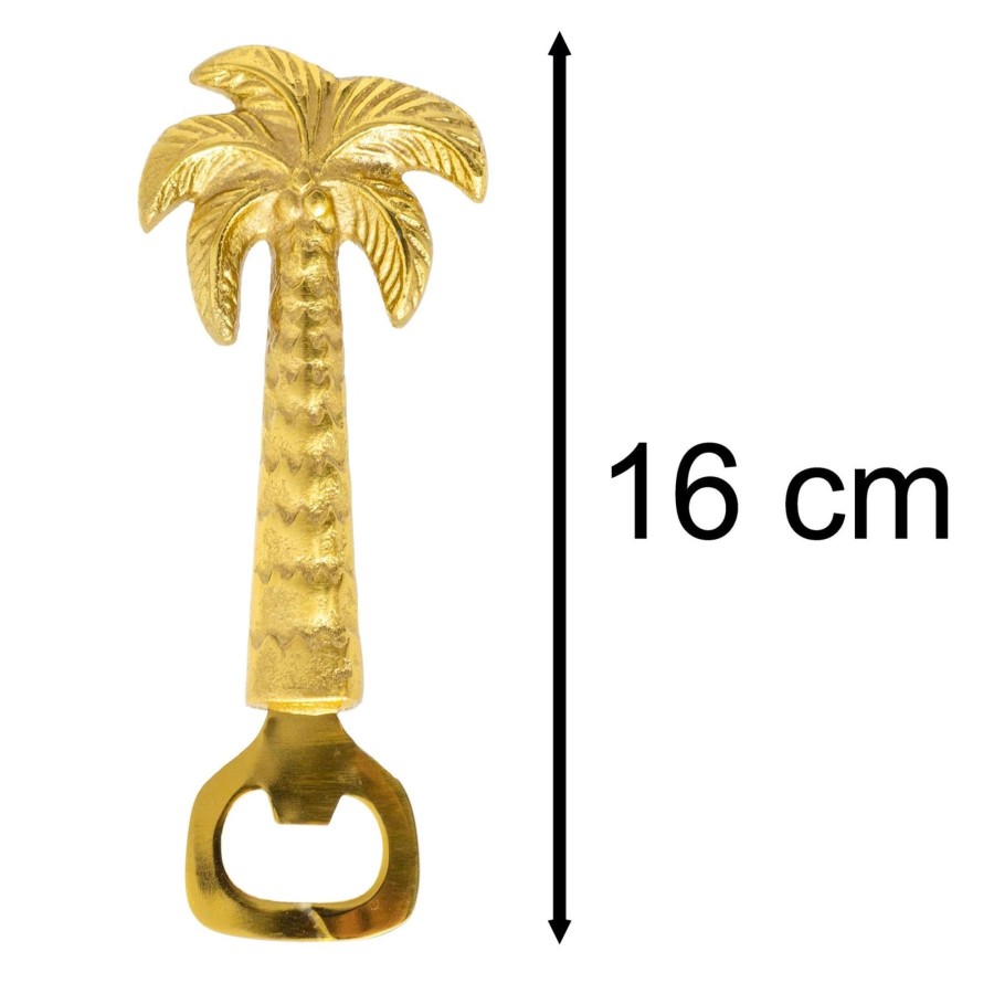 Kitchen & Dining Carousel Shop | Tropical Palm Tree Gold Metal Bottle Opener | Novelty Crown Cap Bottle Opener