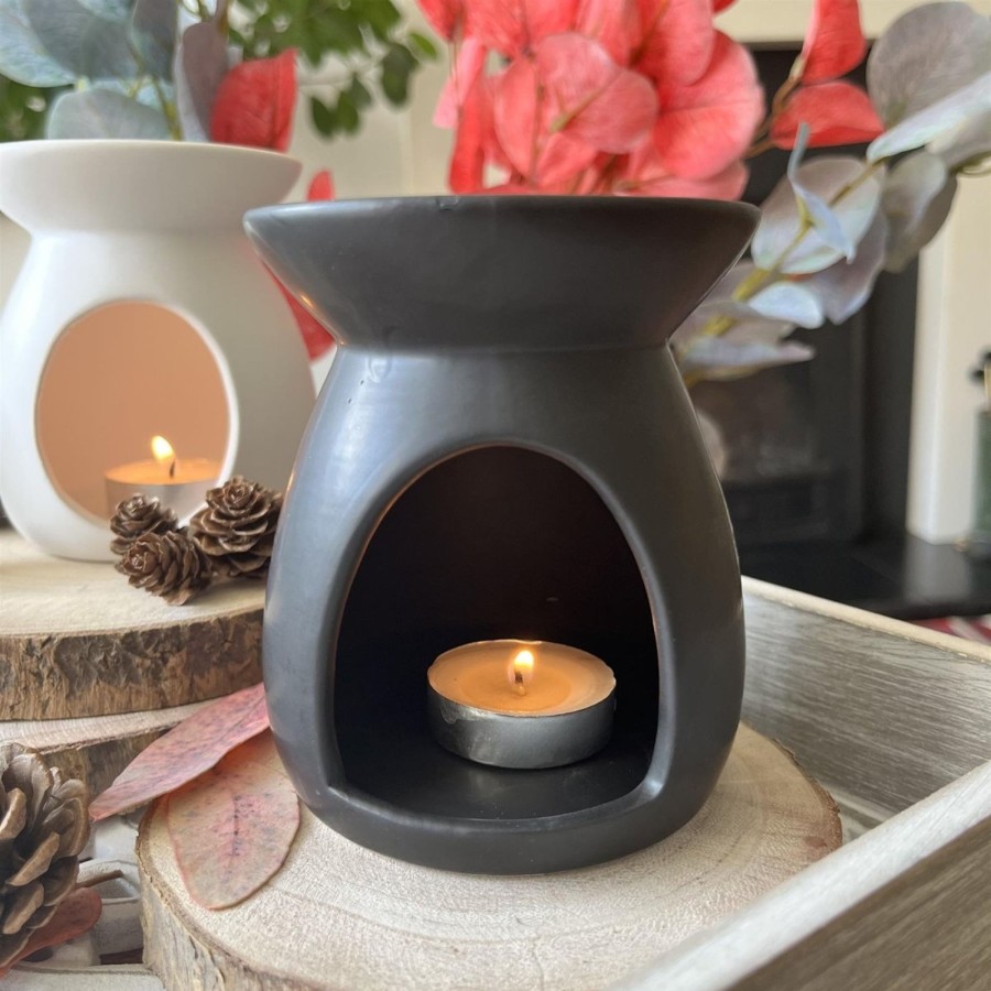 Home Accessories Carousel Shop Oil Burners & Diffusers | Ceramic Tealight Candle Holder Essential Oil Burner ~ Black