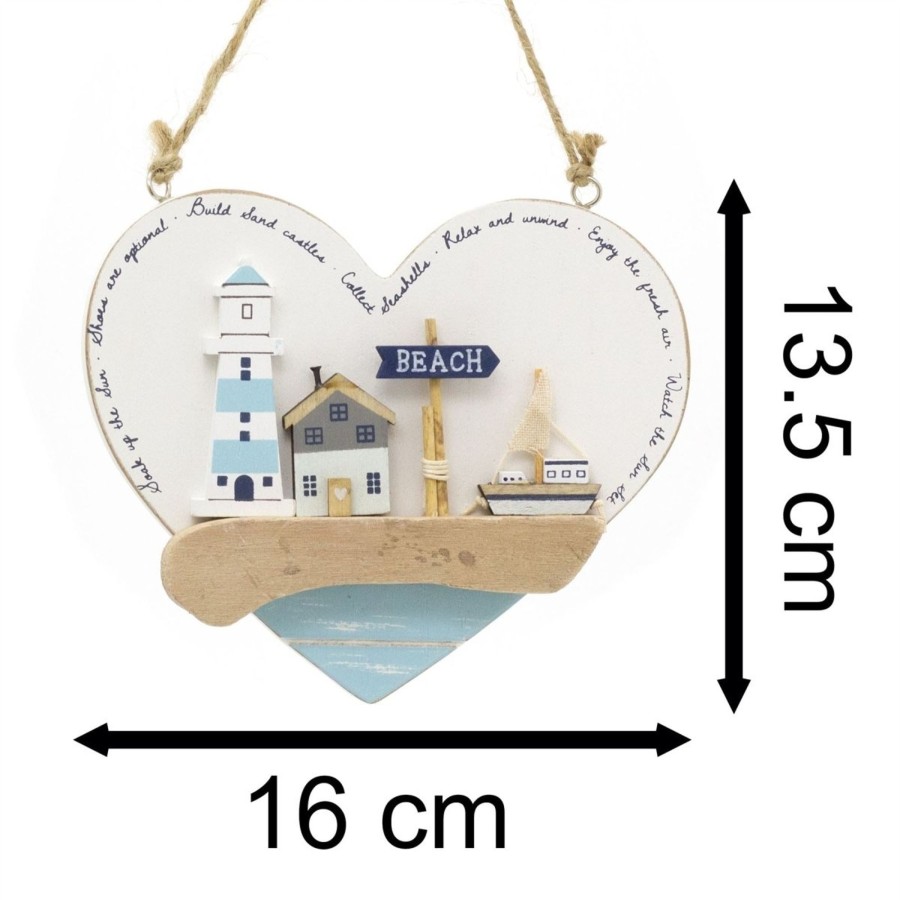 Home Accessories Carousel Shop Signs & Plaques | Heart-Shaped Seashore Plaque | Decorative Nautical Wall Art Beach Sign - 16Cm