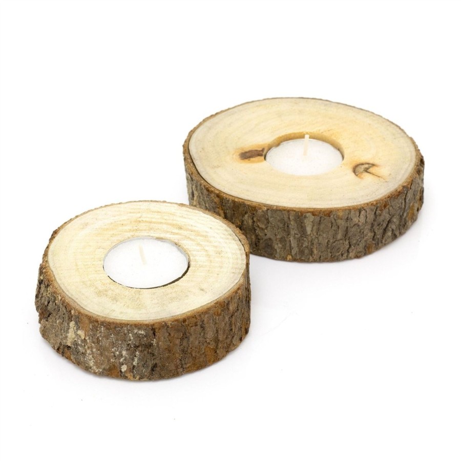 Home Accessories Carousel Shop Candlesticks, Holders & Lanterns | Set Of 2 Natural Tree Bark Tea Light Holders | Rustic Wooden Tree Slice Tealight Candle Holders | Tree Log Christmas Wedding Tealight Candles